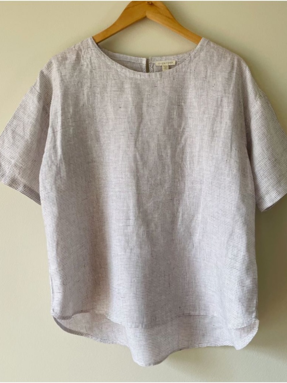 Eileen Fisher 100% organic linen grid check top size S relaxed fit